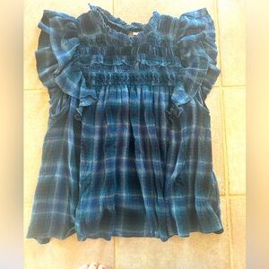 Free People blue plaid sleeveless shirt soft and loose fitting size Medium